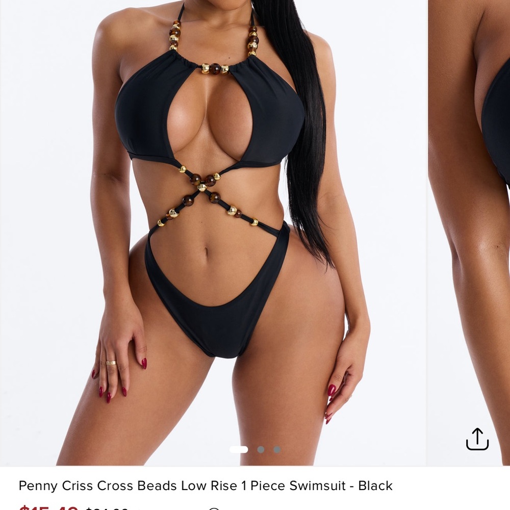 Fashion Nova Black Criss Cross Beaded One-Piece Swimsuit